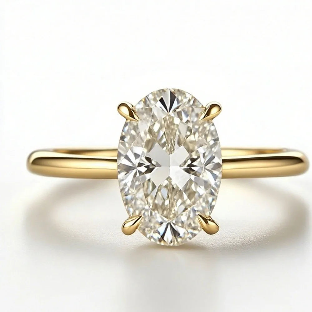 Elegant Oval Diamond Four-Claw Wedding Ring for Women 2026