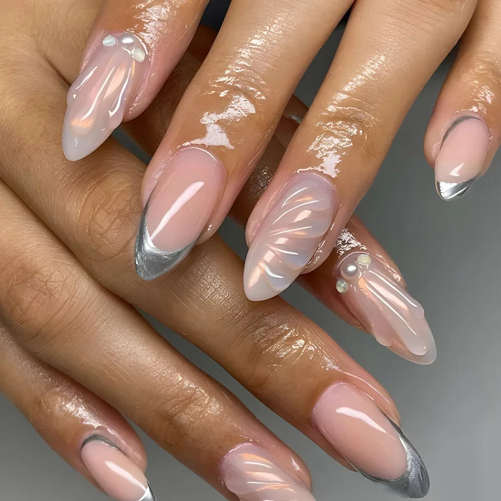 Cat-Eye Peach Blossom Nails