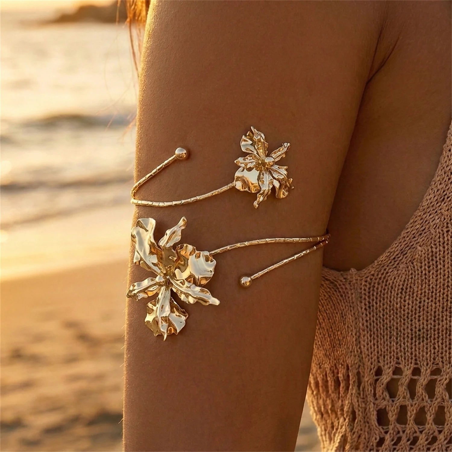 Boho Enamel Flower Open Armlet