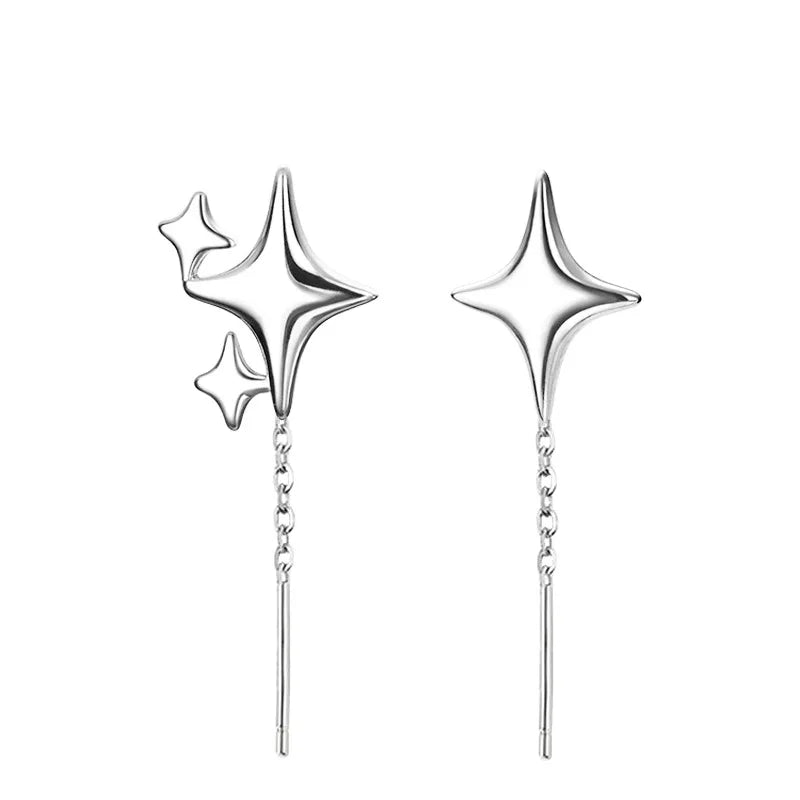 Minimalist Silver Star Tassel Chain Earrings