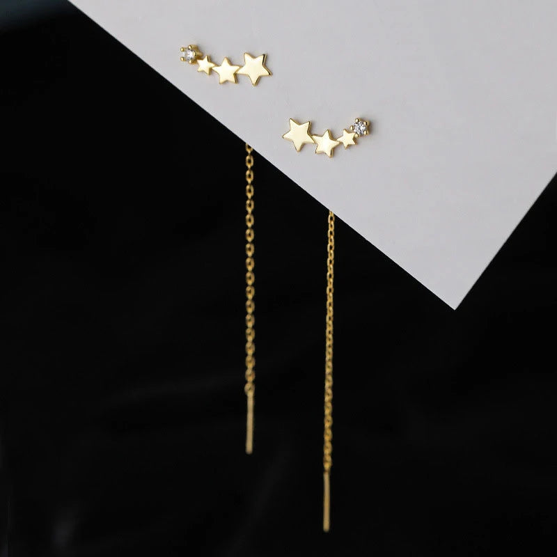 Minimalist Silver Star Tassel Chain Earrings