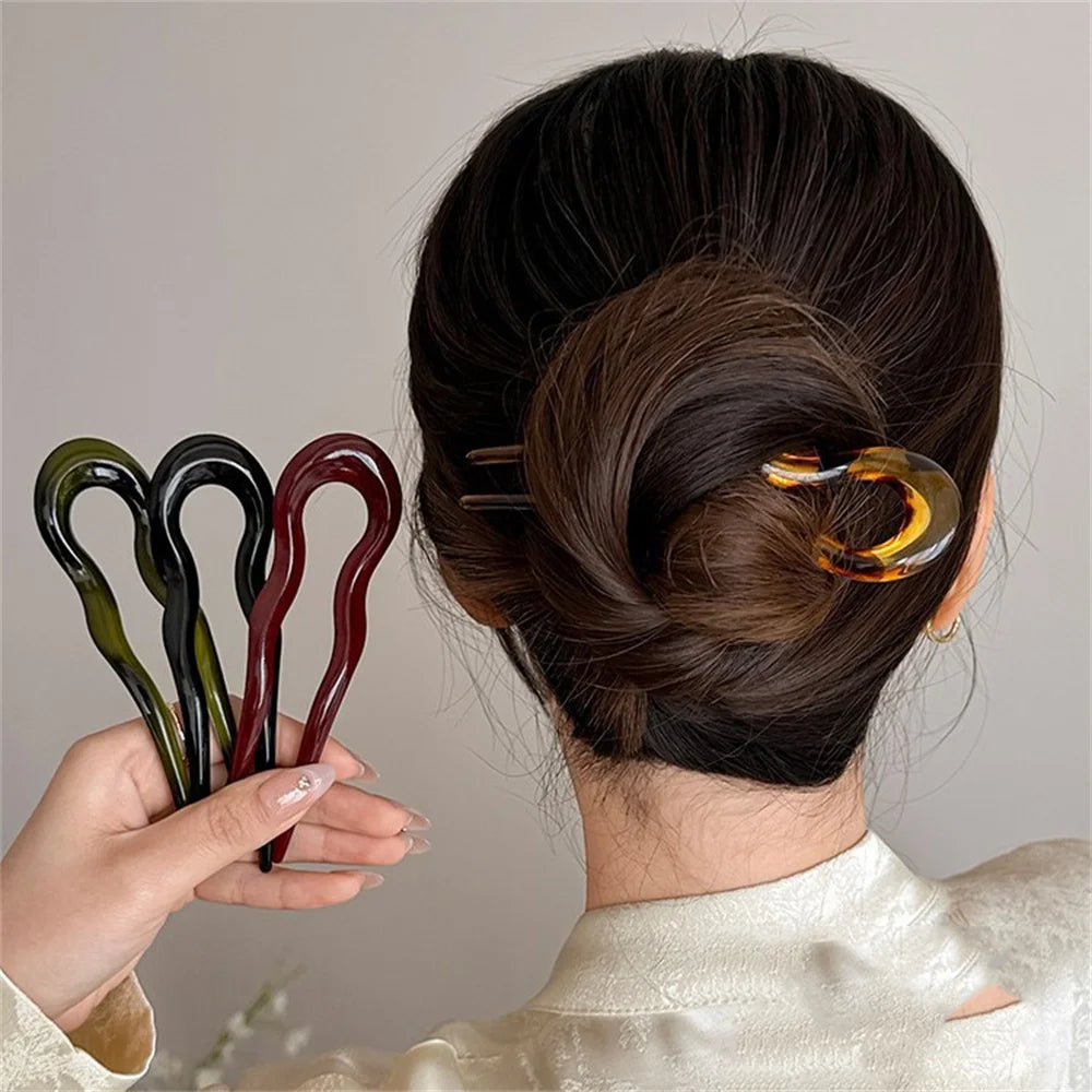Elegant Tortoiseshell U-Shaped Hair Fork