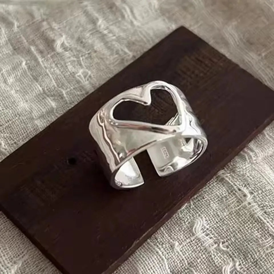 Korean Style Silver Heart Stackable Ring