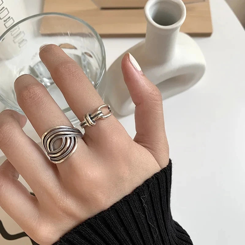 Punk Hollow Line Sterling Silver Ringtable  Jewelry