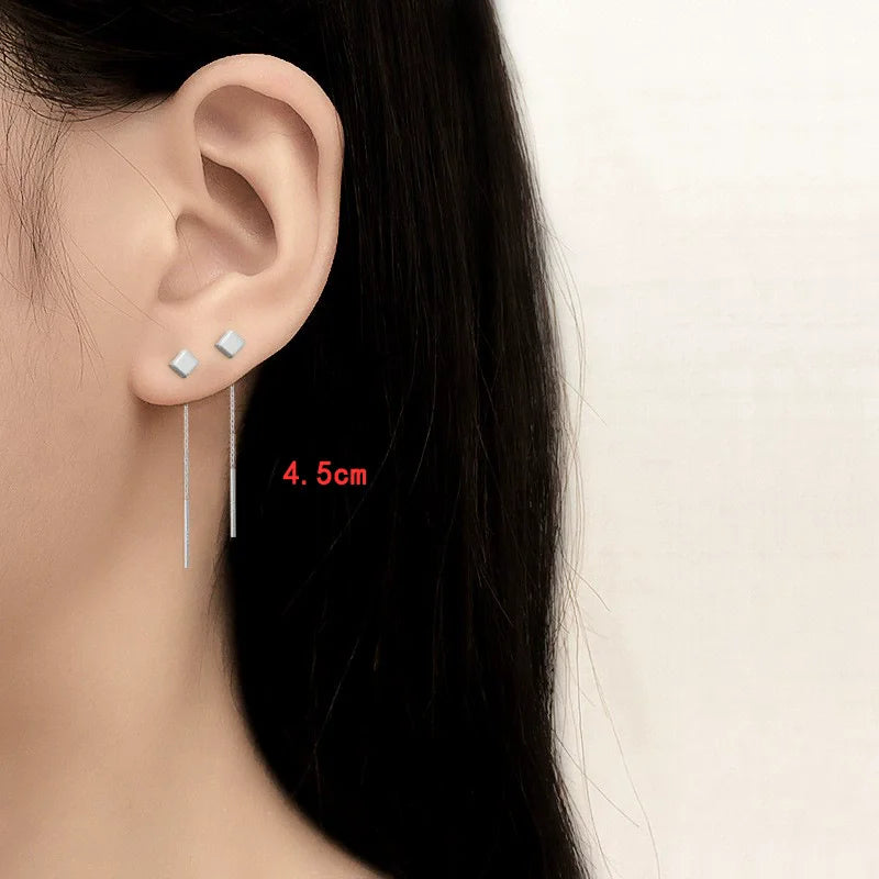 Minimalist Silver Star Tassel Chain Earrings