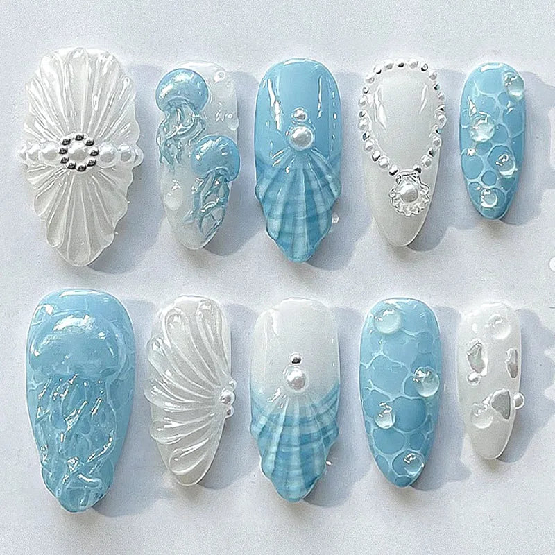 Blue French Pearl Nail Set