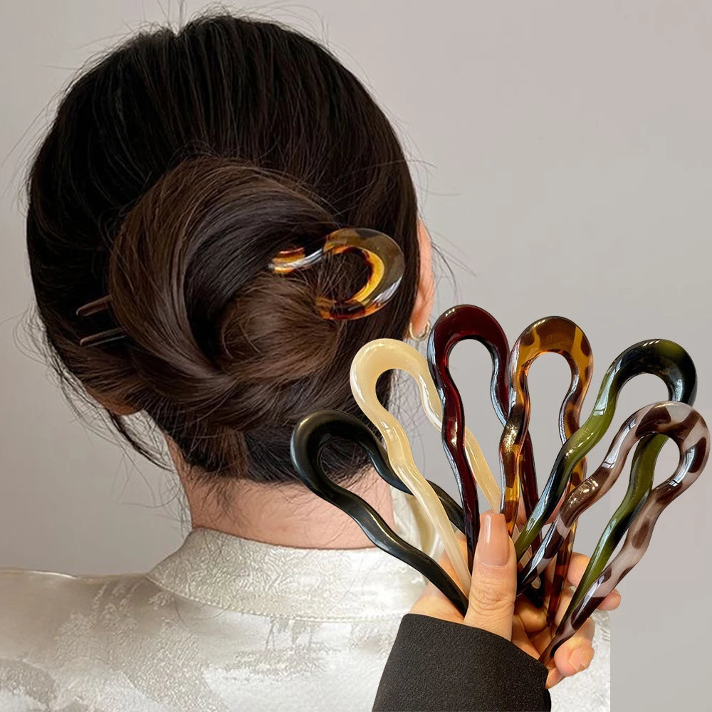 Elegant Tortoiseshell U-Shaped Hair Fork