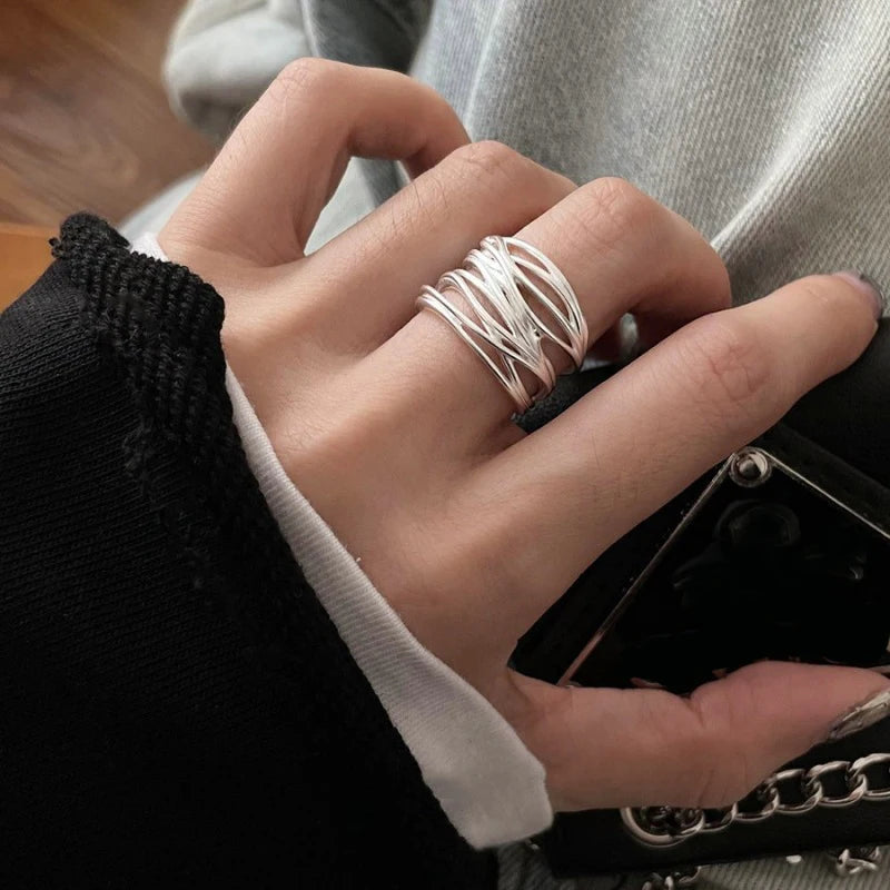 Punk Hollow Line Sterling Silver Ringtable  Jewelry