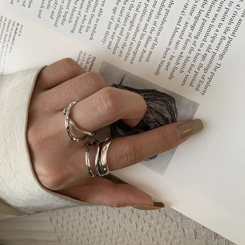 Punk Hollow Line Sterling Silver Ringtable  Jewelry