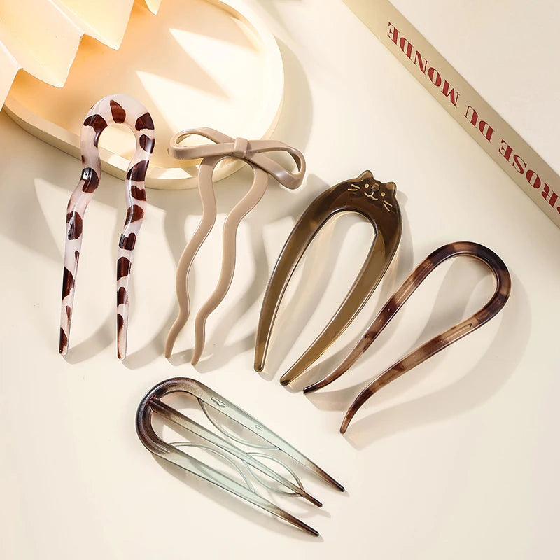 Elegant Tortoiseshell U-Shaped Hair Fork