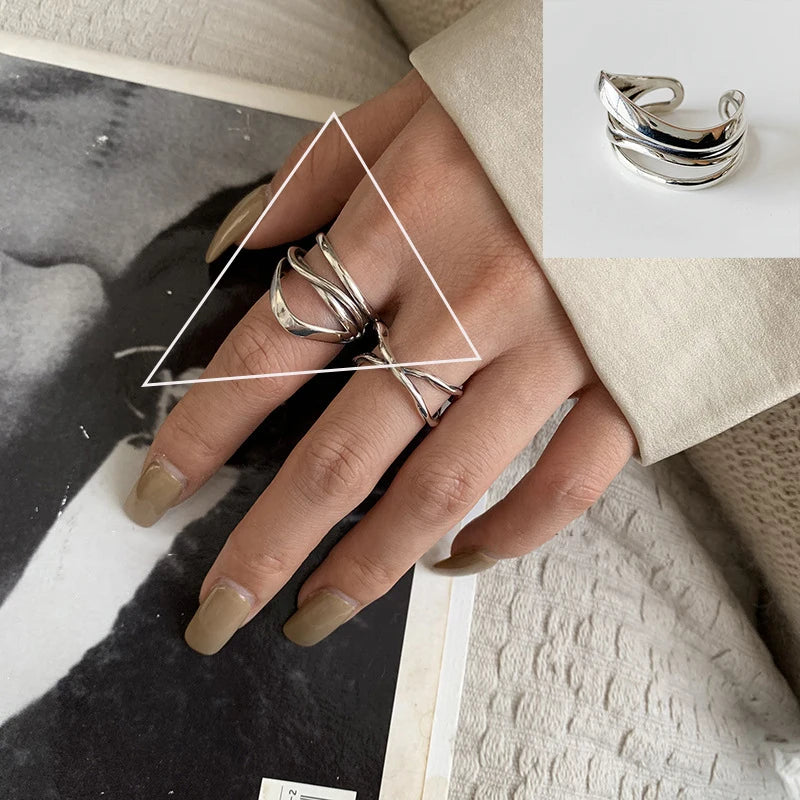 Punk Hollow Line Sterling Silver Ringtable  Jewelry
