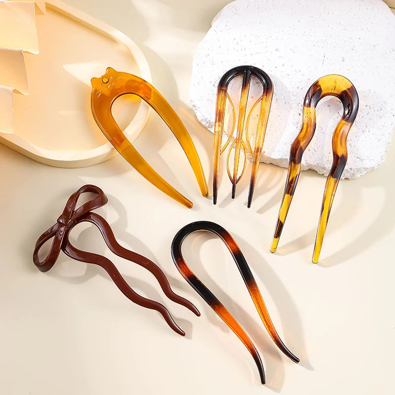 Elegant Tortoiseshell U-Shaped Hair Fork