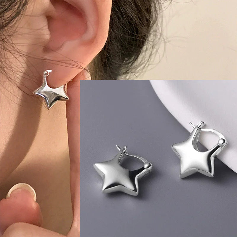 Minimalist Silver Star Tassel Chain Earrings