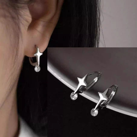 Minimalist Silver Star Tassel Chain Earrings