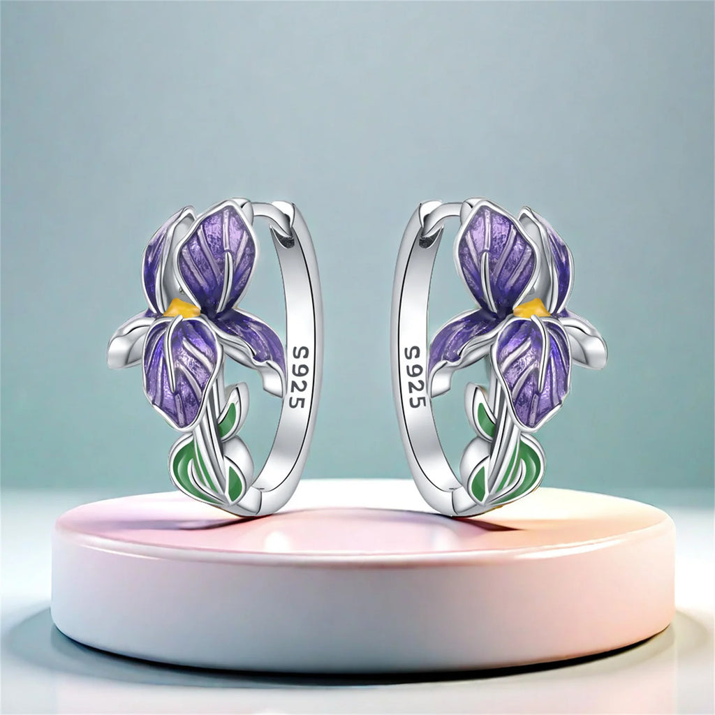 Purple Iris Sterling Silver Drop Earrings