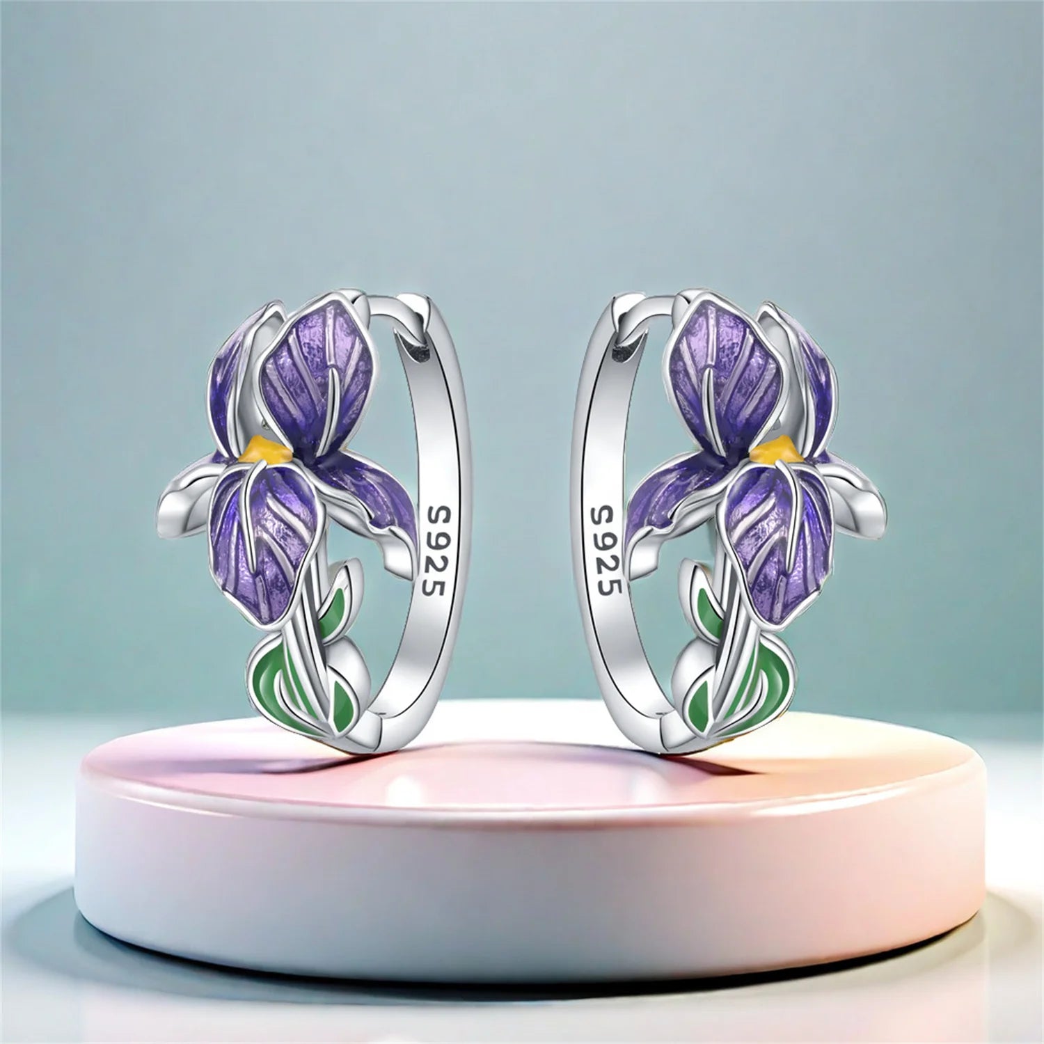 Purple Iris Sterling Silver Drop Earrings