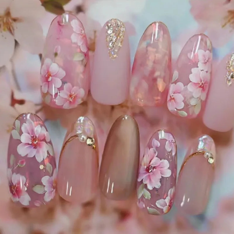 Cat-Eye Peach Blossom Nails