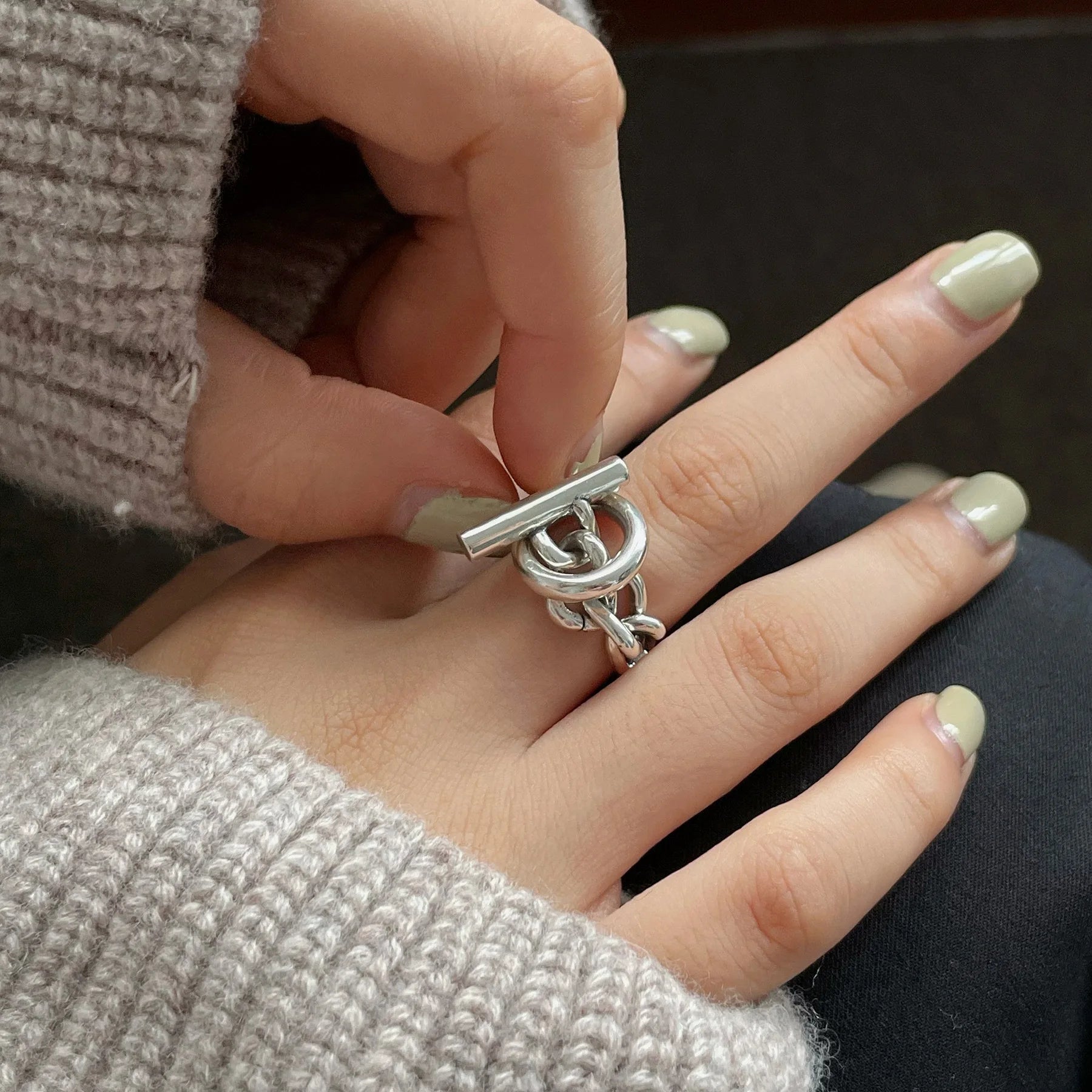 Punk Hollow Line Sterling Silver Ringtable  Jewelry