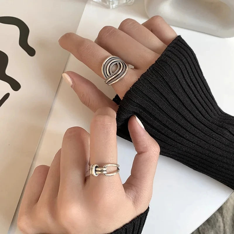 Punk Hollow Line Sterling Silver Ringtable  Jewelry