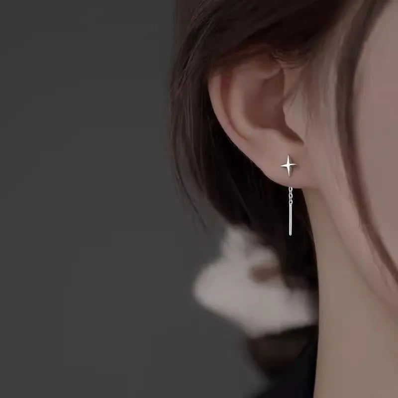 Minimalist Silver Star Tassel Chain Earrings