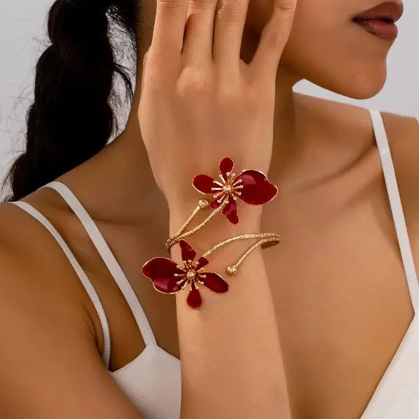Boho Enamel Flower Open Armlet