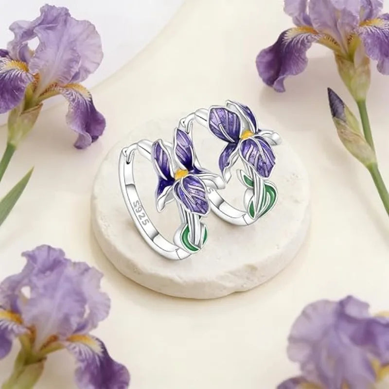 Purple Iris Sterling Silver Drop Earrings