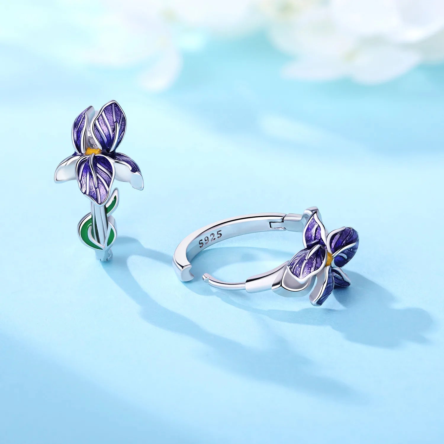 Purple Iris Sterling Silver Drop Earrings