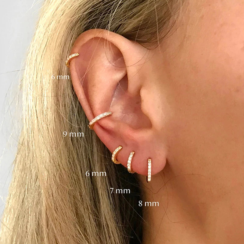Small Gold Hoop Earrings with Crystals