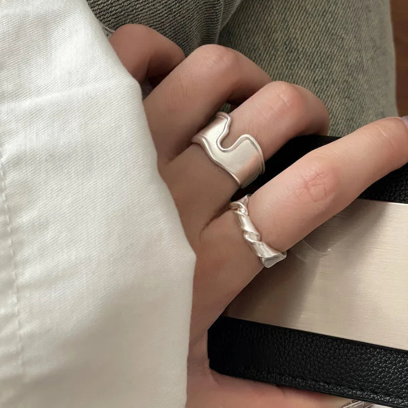 Punk Hollow Line Sterling Silver Ringtable  Jewelry