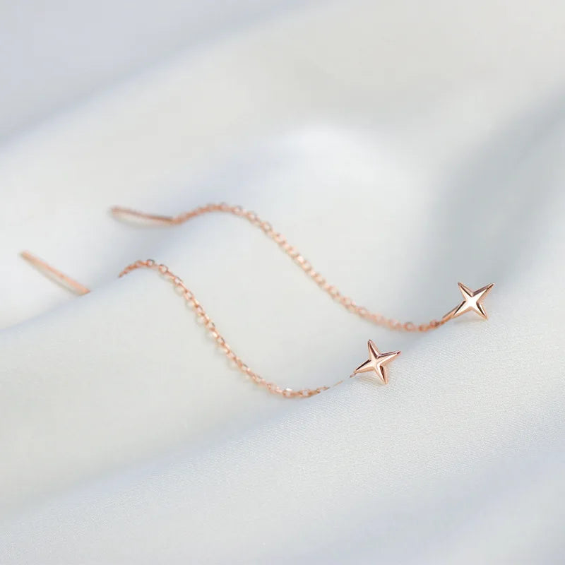 Minimalist Silver Star Tassel Chain Earrings