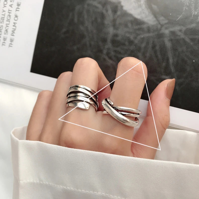Punk Hollow Line Sterling Silver Ringtable  Jewelry