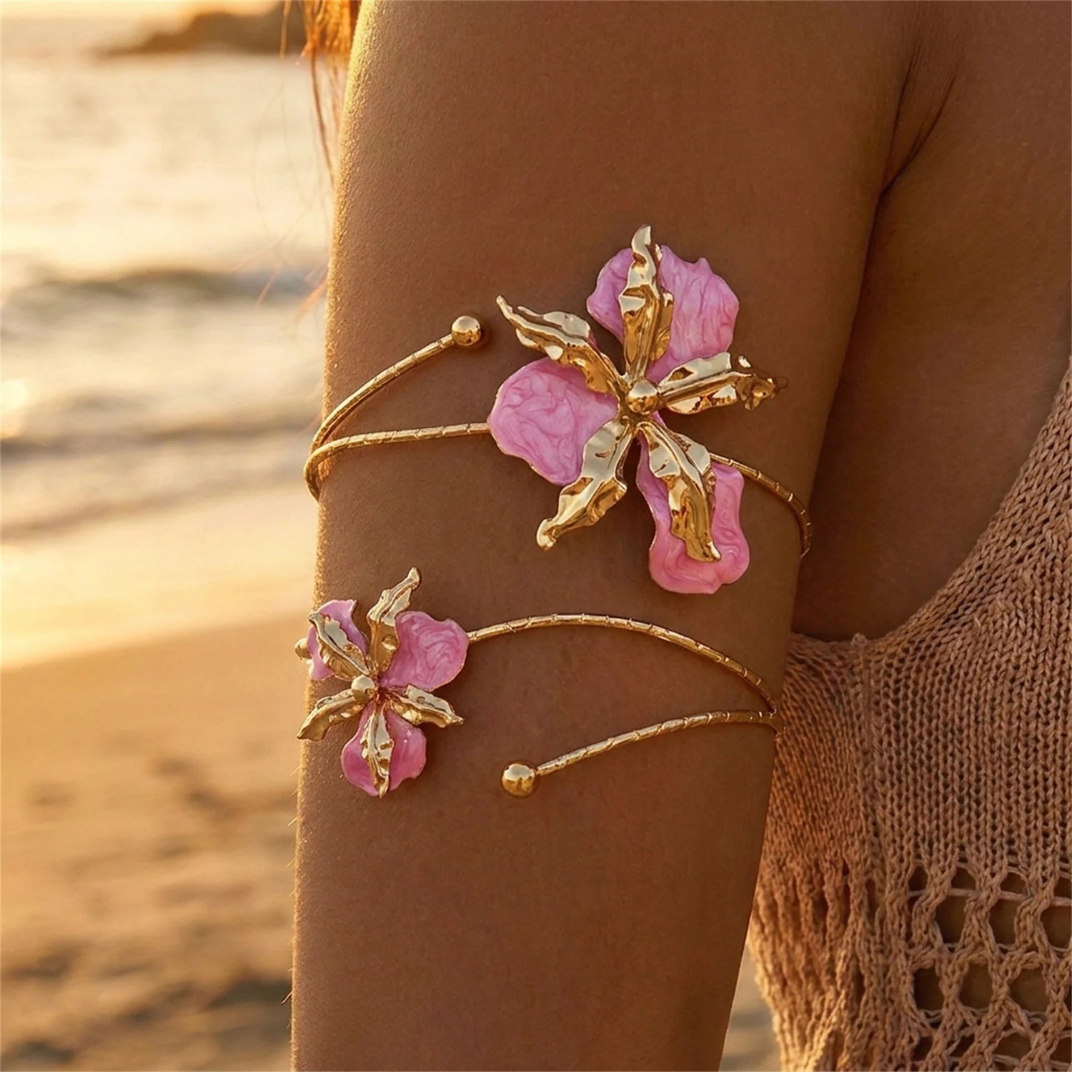 Boho Enamel Flower Open Armlet