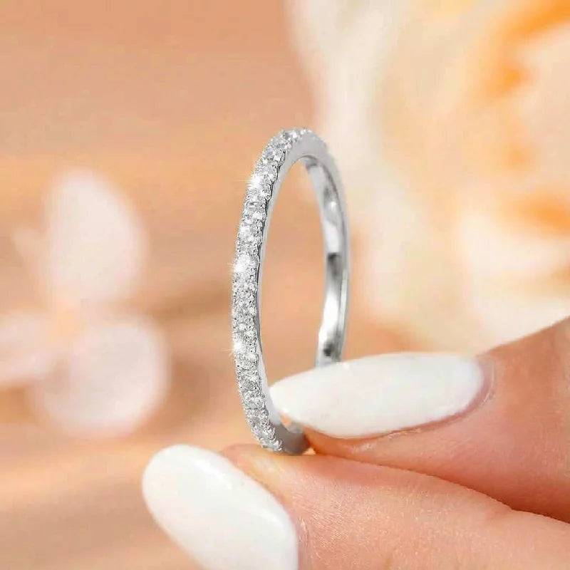 Dainty Silver Pavé Eternity Band