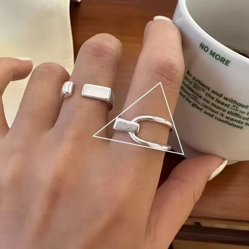 Punk Hollow Line Sterling Silver Ringtable  Jewelry