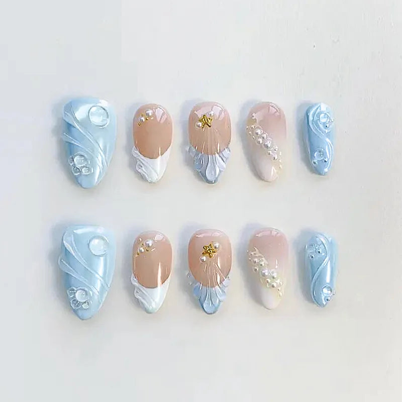 Blue French Pearl Nail Set