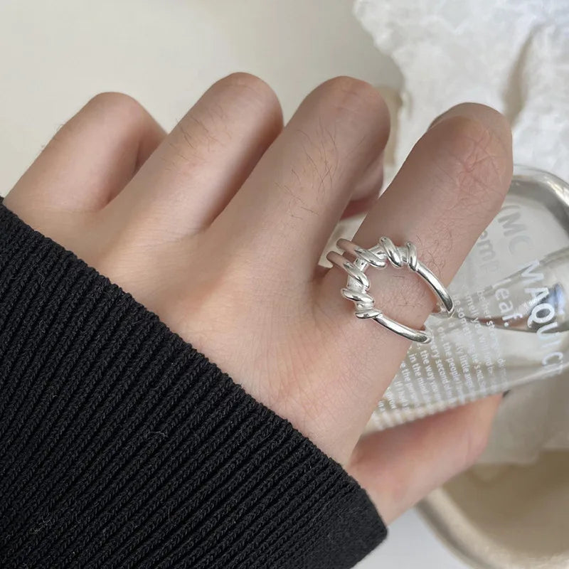 Punk Hollow Line Sterling Silver Ringtable  Jewelry