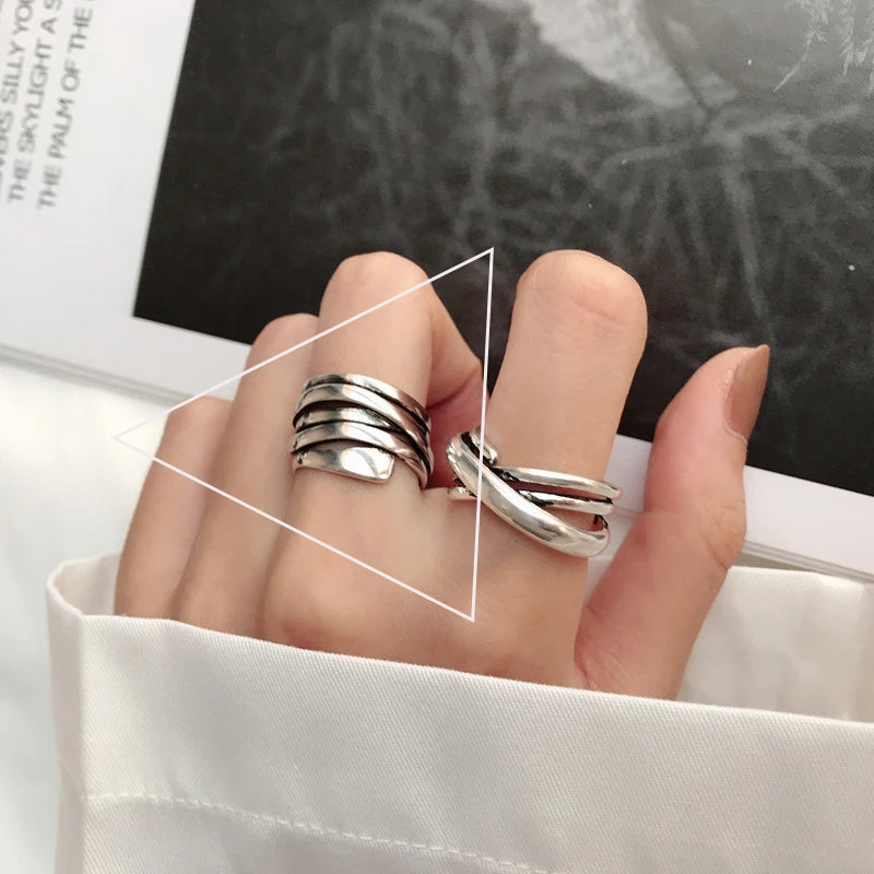 Punk Hollow Line Sterling Silver Ringtable  Jewelry
